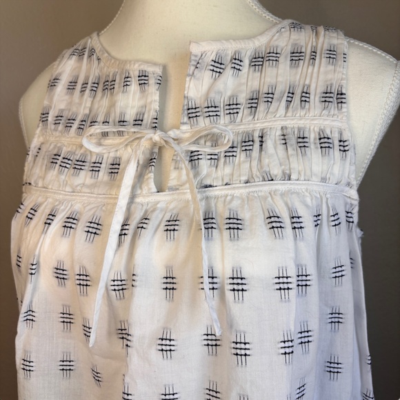 LOFT Crosshatch Smocked Tie-Neck Shell - Picture 2 of 8